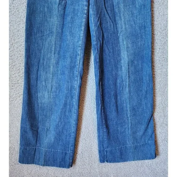 VTG 70s Women's Tour De Force Wide Flare Leg Baggy Jeans Patch Pockets Blue Sz 6